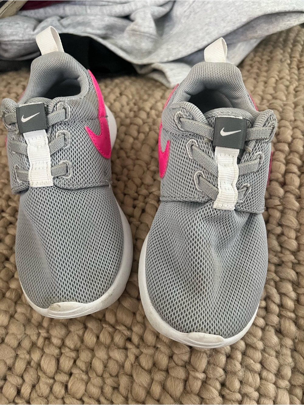 Nike Kids Gray and Pink Mesh Slip-On Sneakers
